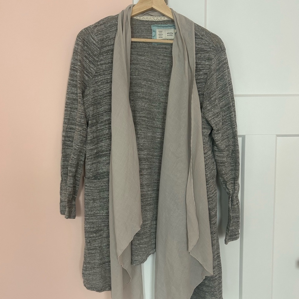Anthropologie Saturday Sunday Gray Space Dye Tan Waterfall Cardigan size L - Picture 2 of 6